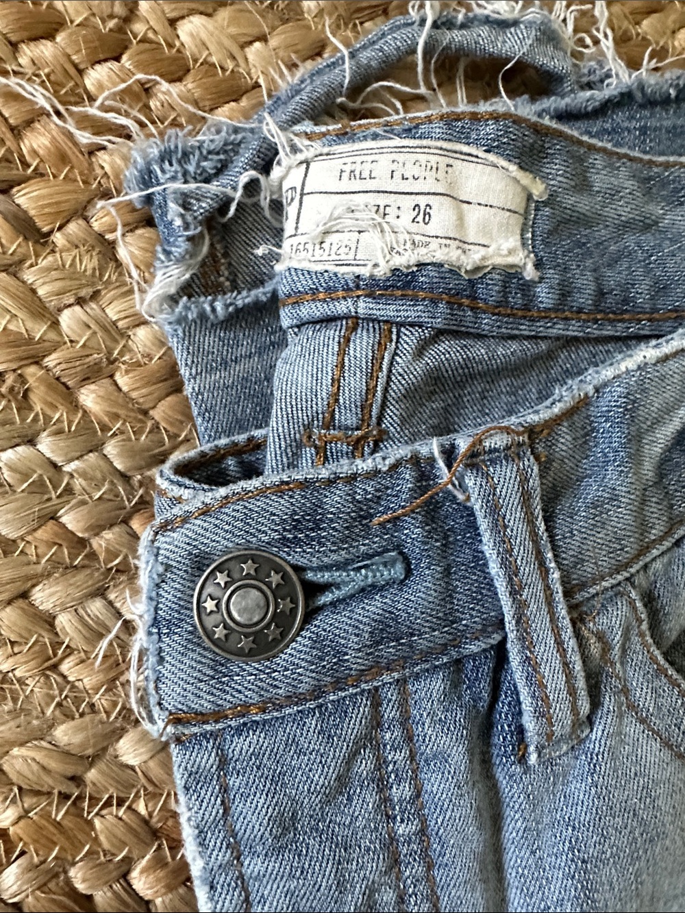 Free People Light Blue High-Rise Denim Jeans with Star-Embellished Button